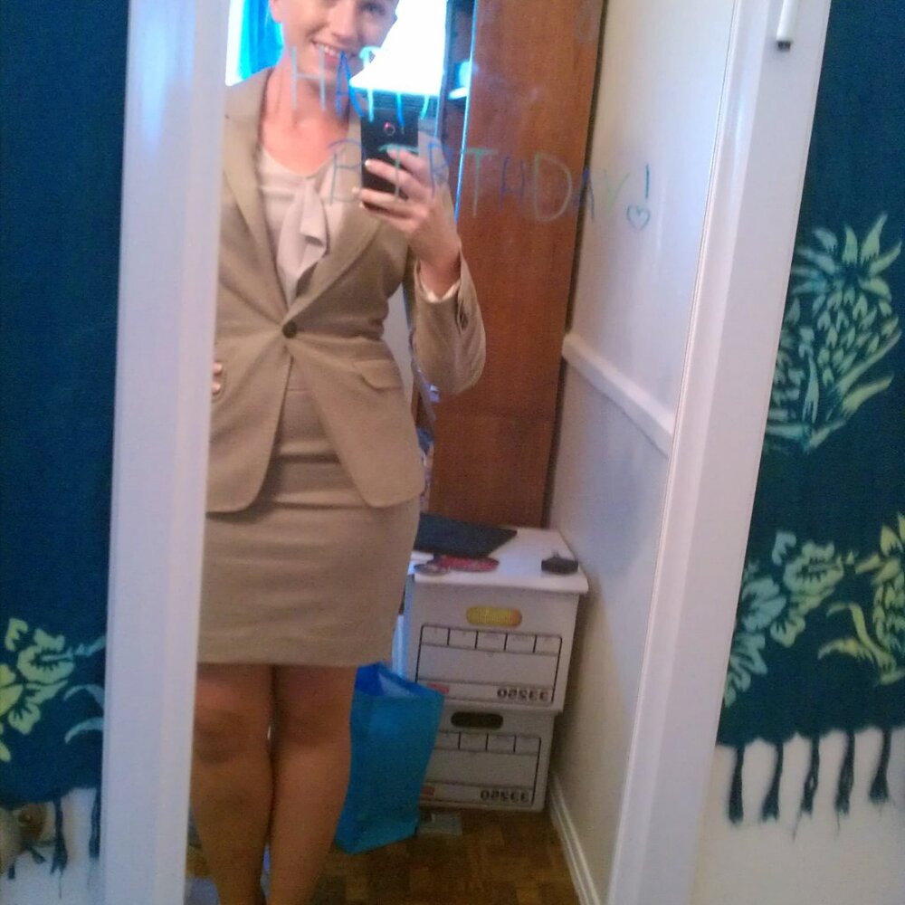 3 piece women's professional attire with blouse blazer and skirt